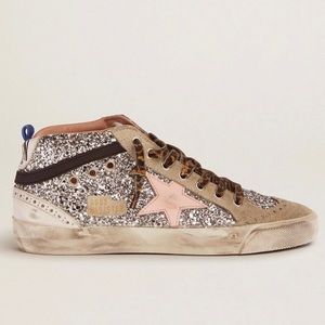 Mid Star sneakers with silver glitter upper and pale pink star